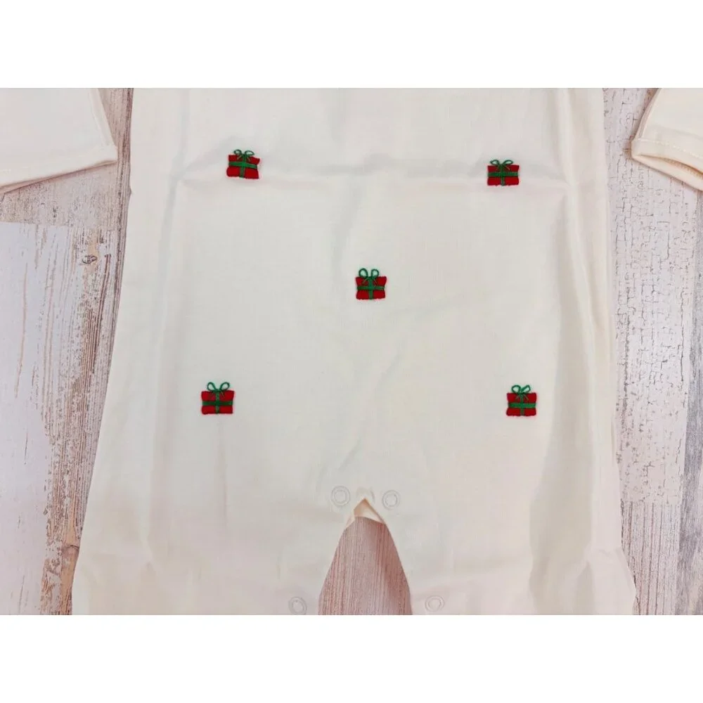The Beaufort Bonnet Company Rock Me Romper Embroidered Presents 6 to 12 M NWT